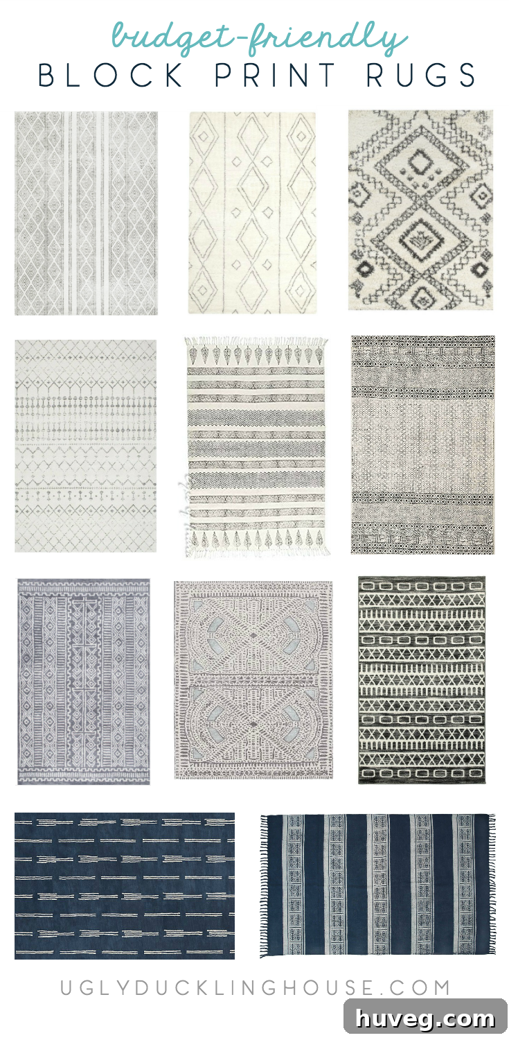 Selection of stylish block print area rugs for modern homes