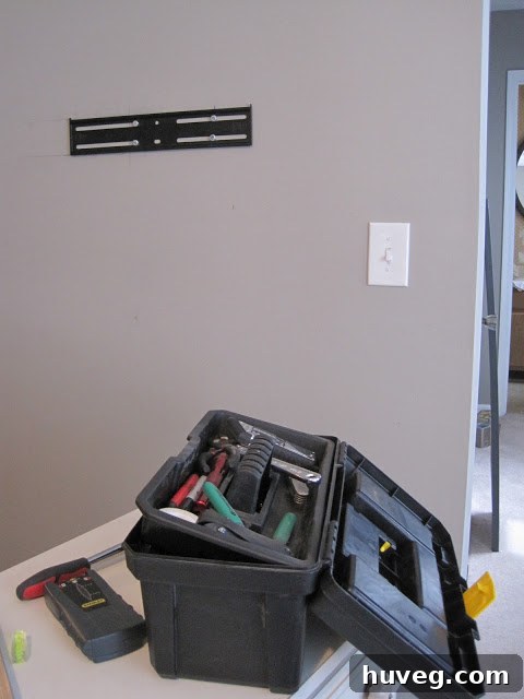Wall mount installed on the wall, showing secure attachment to studs