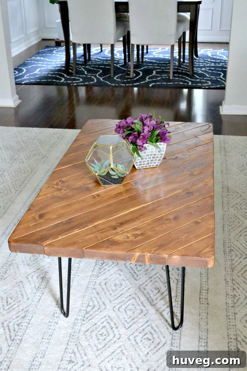 Modern DIY Hairpin Leg Coffee Table, a perfect weekend project for stylish home decor.