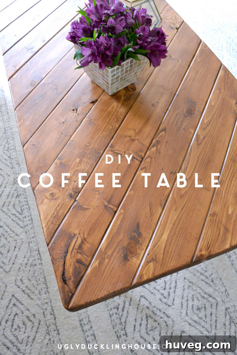 Finished DIY coffee table made from scrap wood, ready for use in a modern home.