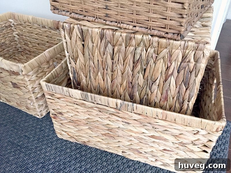 A stack of elegant, woven storage baskets, showcasing the perfect blend of style and practicality for home organization