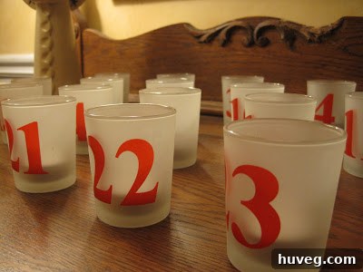 Close-up of DIY holiday votives adding warm ambiance