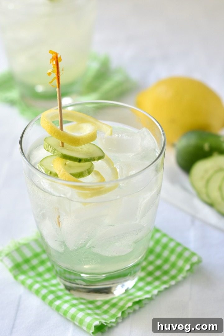 Refreshing Limoncello Cucumber Cooler with rum and club soda
