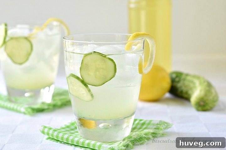 Limoncello Cucumber Cooler garnished with cucumber and lemon