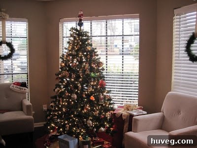 Angle shot of the window wreaths, highlighting their placement and decor.