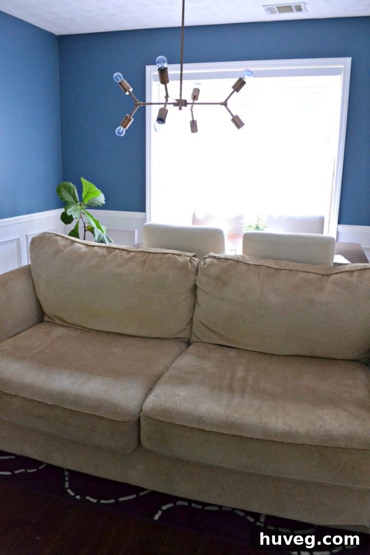 moved old couch into the dining room to move other furniture around