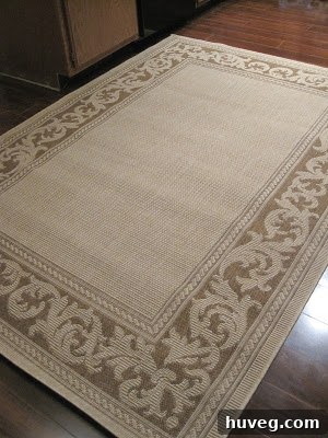 Indoor/outdoor rug laid out in the kitchen area