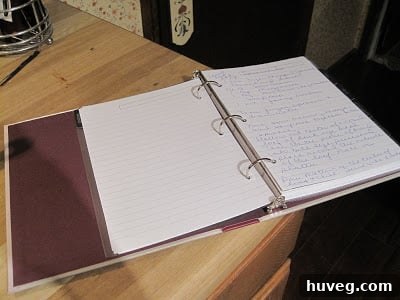 Close-up of a handwritten recipe page with ingredients and instructions