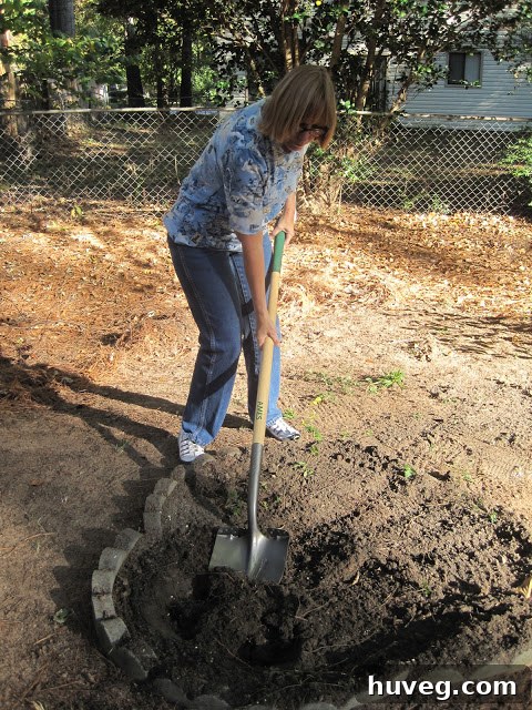 Aunt helping with the fire pit project