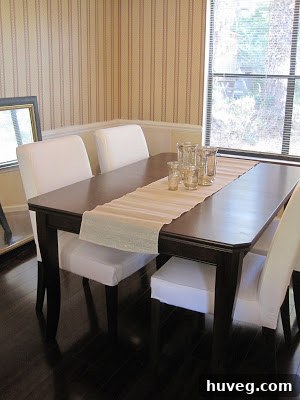 After: Beautiful new dining room furniture, including a stylish table and comfortable chairs, creating an inviting and functional space for meals and gatherings.