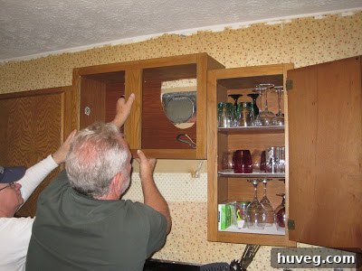 Cabinets moved for microwave
