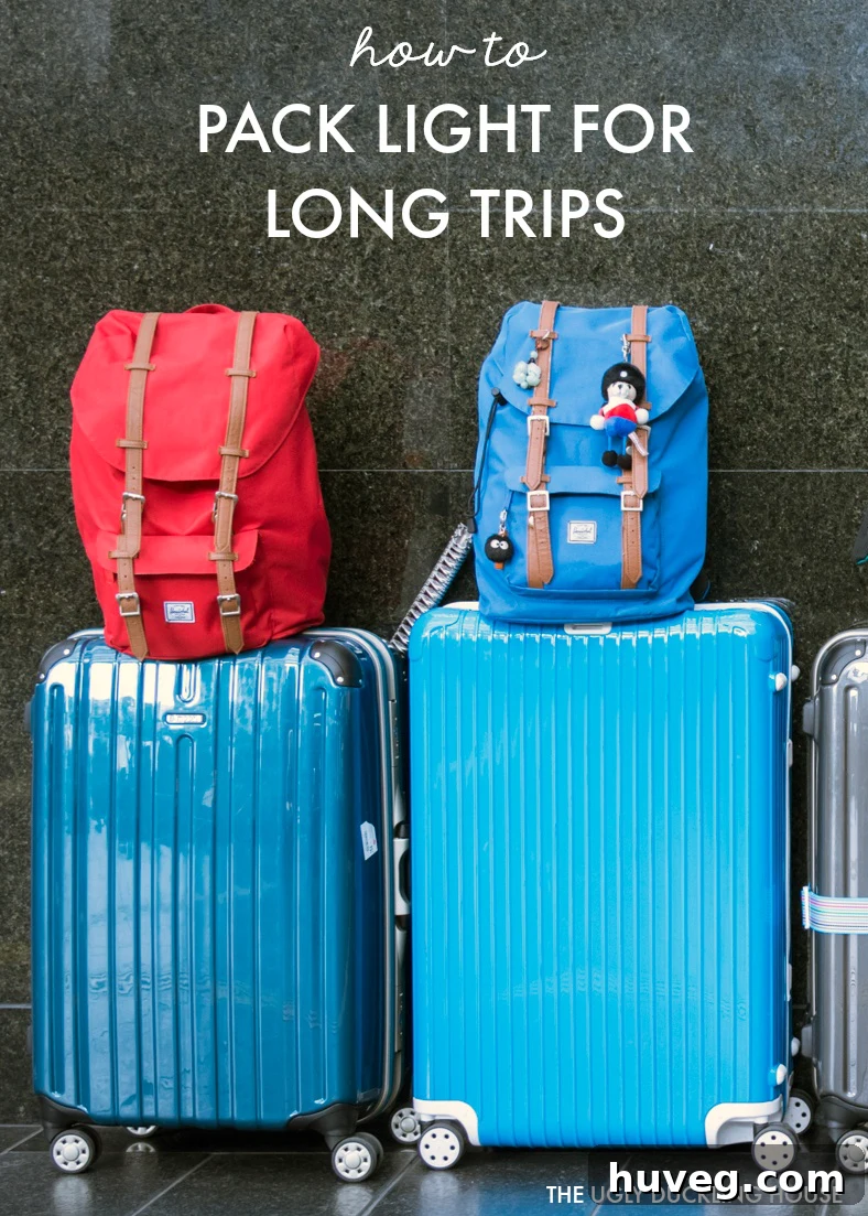 Detailed infographic on how to pack light for long trips with essential tips