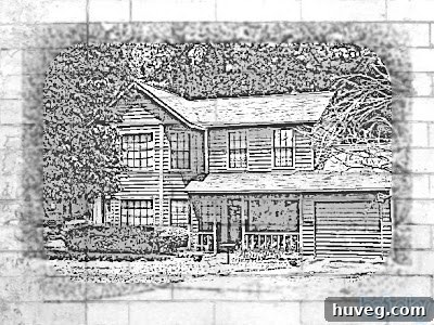 The house photo transformed into a detailed pencil sketch, highlighting lines and textures.