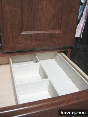Two canvas organizers placed in a drawer, showing a gap in the middle