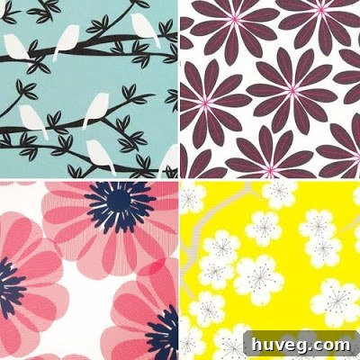 Snow & Graham patterned gift wrap: Birdies, Aster, Golden Cherry, Zinnia