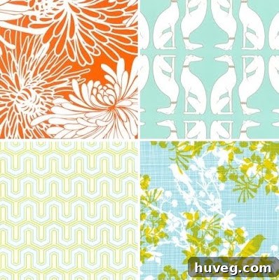 Elum Designs patterned gift wrap: Mums - Orange, Greyhounds, Linen Bird, Interlock