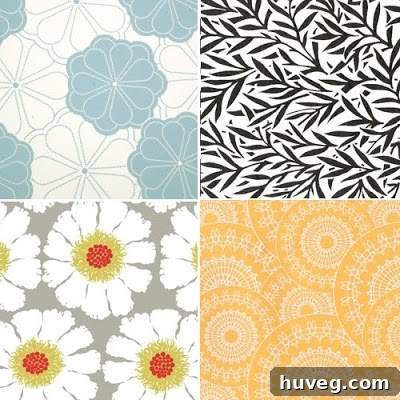 Various designers' patterned gift wrap: Denise Lynn – Boquet, Pastachio – India, Orange Spirograph, Waste Not Paper – Wildflowers