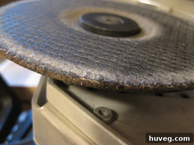 Worn masonry blade after attempting to cut the stone fireplace