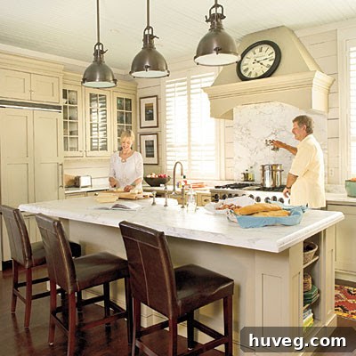 Coastal kitchen featuring sand-colored cabinets, white countertops, and unique nautical pendant lights