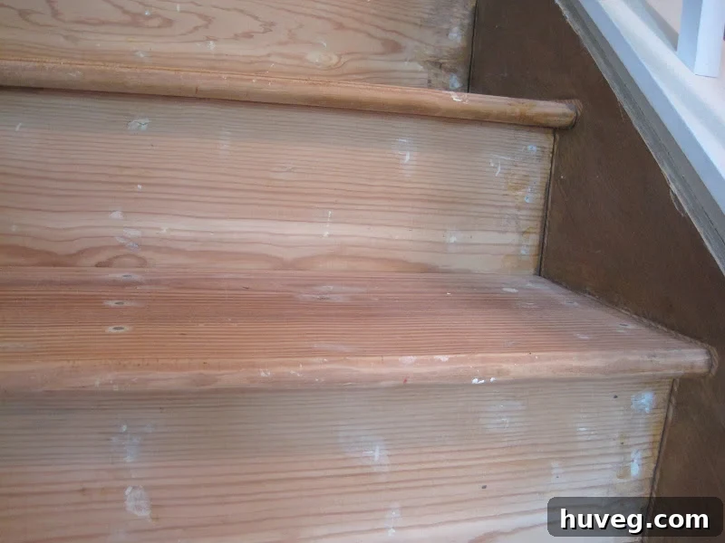 Stairs with Wood Filler Applied to Holes and Imperfections