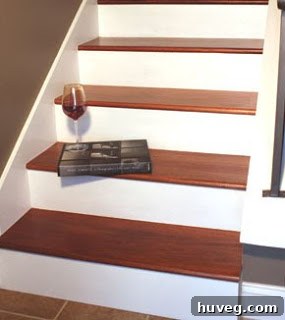 Stained wooden stair treads