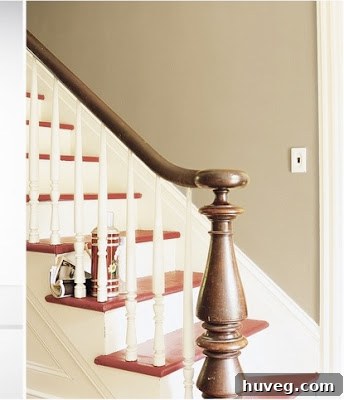 Two-tone painted stairs with dark treads and light risers