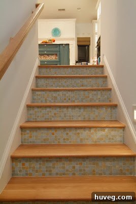 Staircase with decorative tiled risers