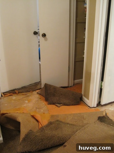 Rolled carpet strips ready for disposal