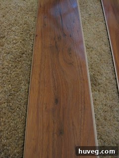 Laminate flooring sample of Mayan Beechwood, close-up view.