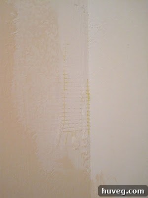 Applying joint compound over drywall tape to patch a wall