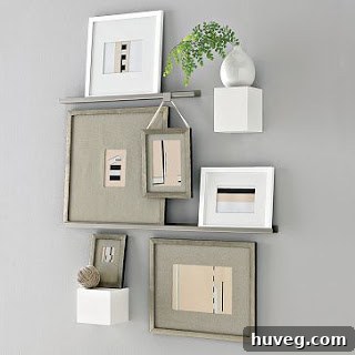 Stylish West Elm picture ledge used as craft room storage for organized display