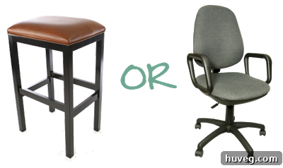 Comparison of seating options for a craft room: ergonomic desk chair vs versatile stool