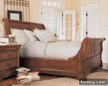 Inspirational image of a bedroom with a yellow sleigh bed, showcasing a sunny and relaxing vibe