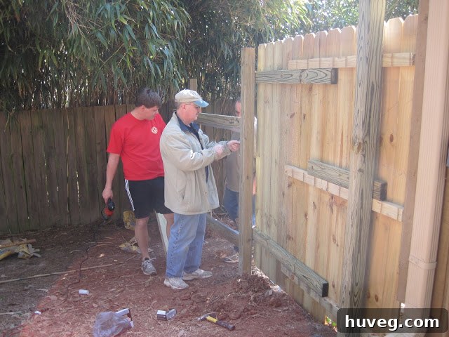 Newly completed section of a robust backyard fence, demonstrating enhanced security and property definition.