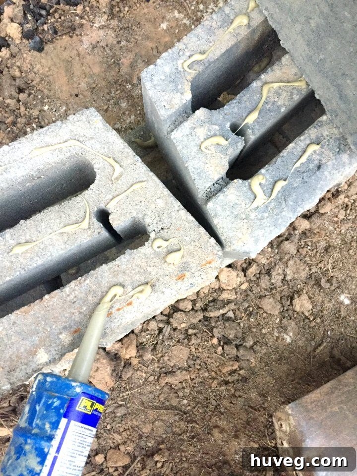 Using strong cement adhesive, I bonded the fire pit stones together, carefully brushing away excess paving sand from the adhesive application area.