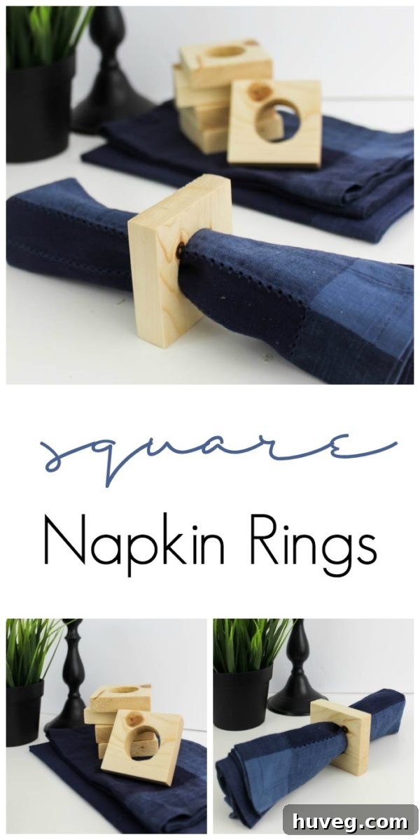 A stunning set of modern square napkin rings crafted from scrap wood, ready to elevate any dinner party table setting.