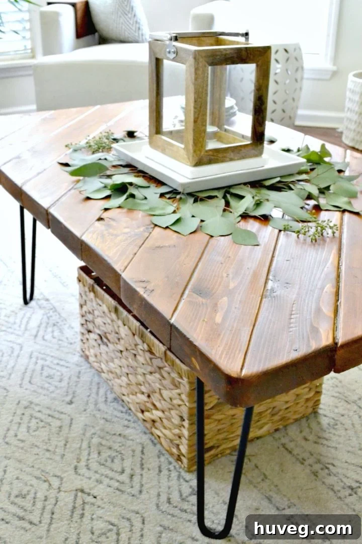 lantern and fall leaf decor on coffee table - fall home tour