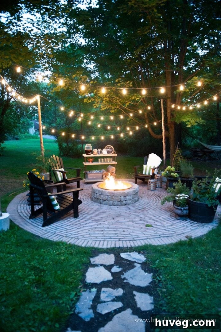 Inspiration for outdoor cafe lights over a fire pit by Brooklyn Limestone