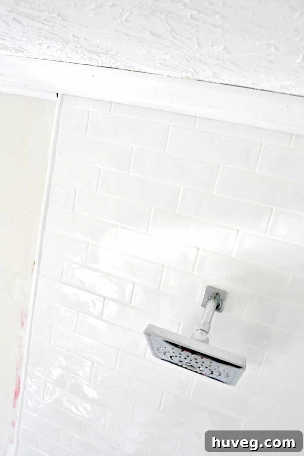 Sneak peek of new crown molding and ceiling details in bathroom