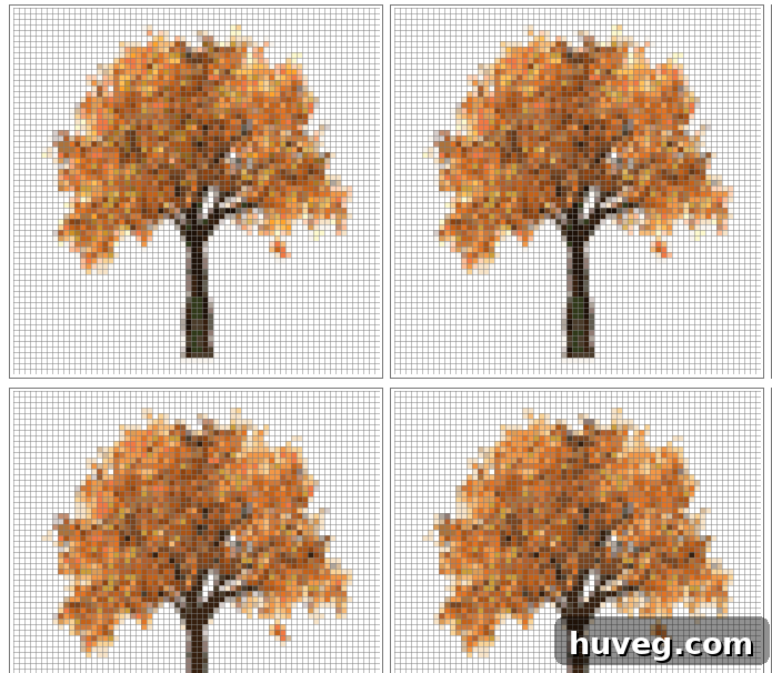 Screenshot showing multiple generated cross stitch pattern options with varying color counts, ready for selection and download.
