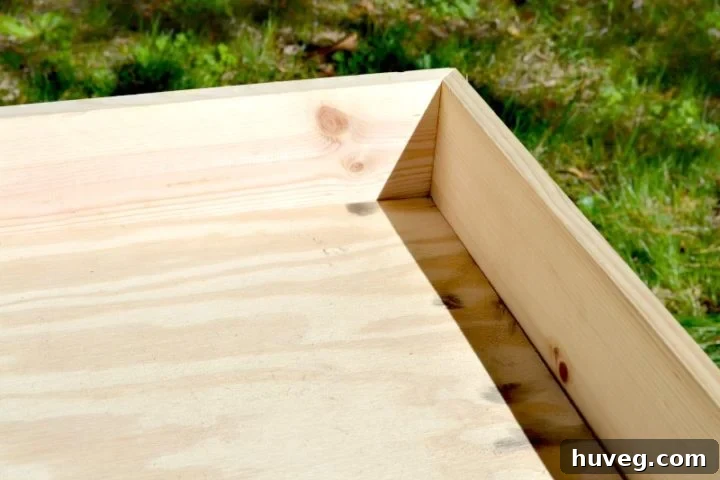 Plywood securely inserted into the frame of the DIY outdoor drink station