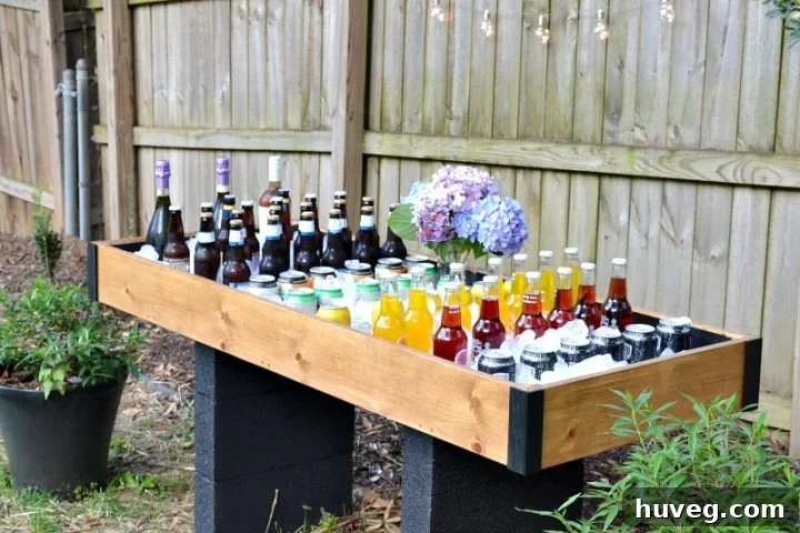 Outdoor party cooler filled with ice and drinks, perfect for gatherings