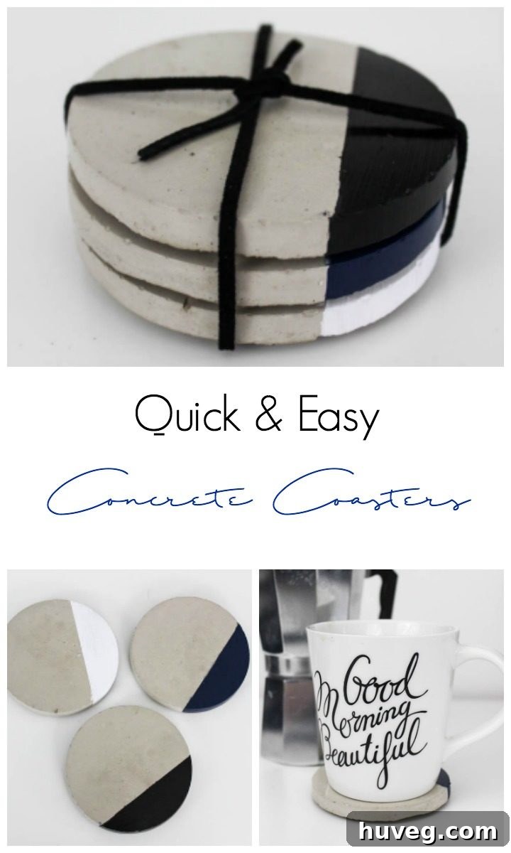 Create your own stylish concrete coasters for a modern home decor touch in under an hour!