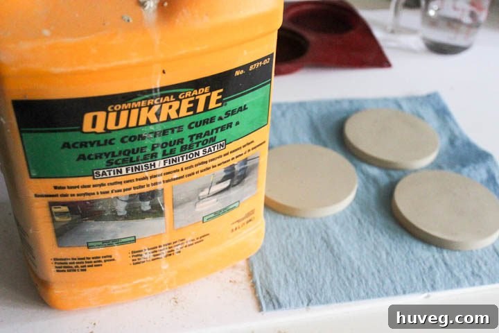 Apply a concrete sealer to protect your coasters from spills and moisture.