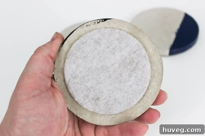 Add felt pads to the bottom of your concrete coasters to protect furniture.