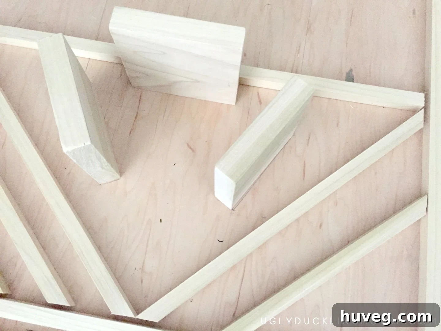 Dry fitting poplar wood pieces for wine bottle supports in a wine rack