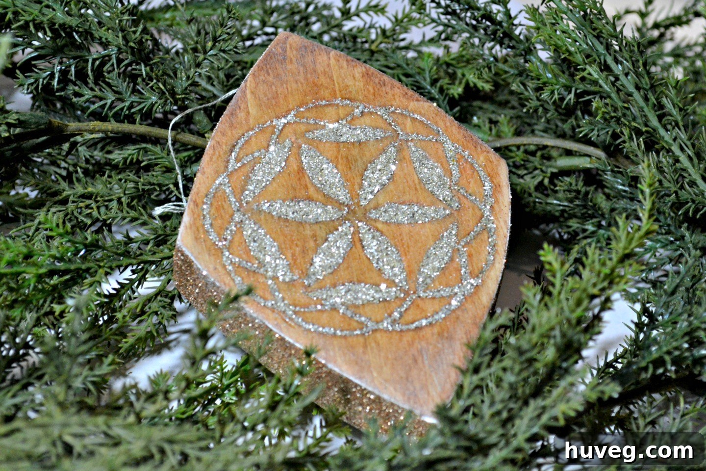 scrap wood inlay ornament with german glass glitter - 2