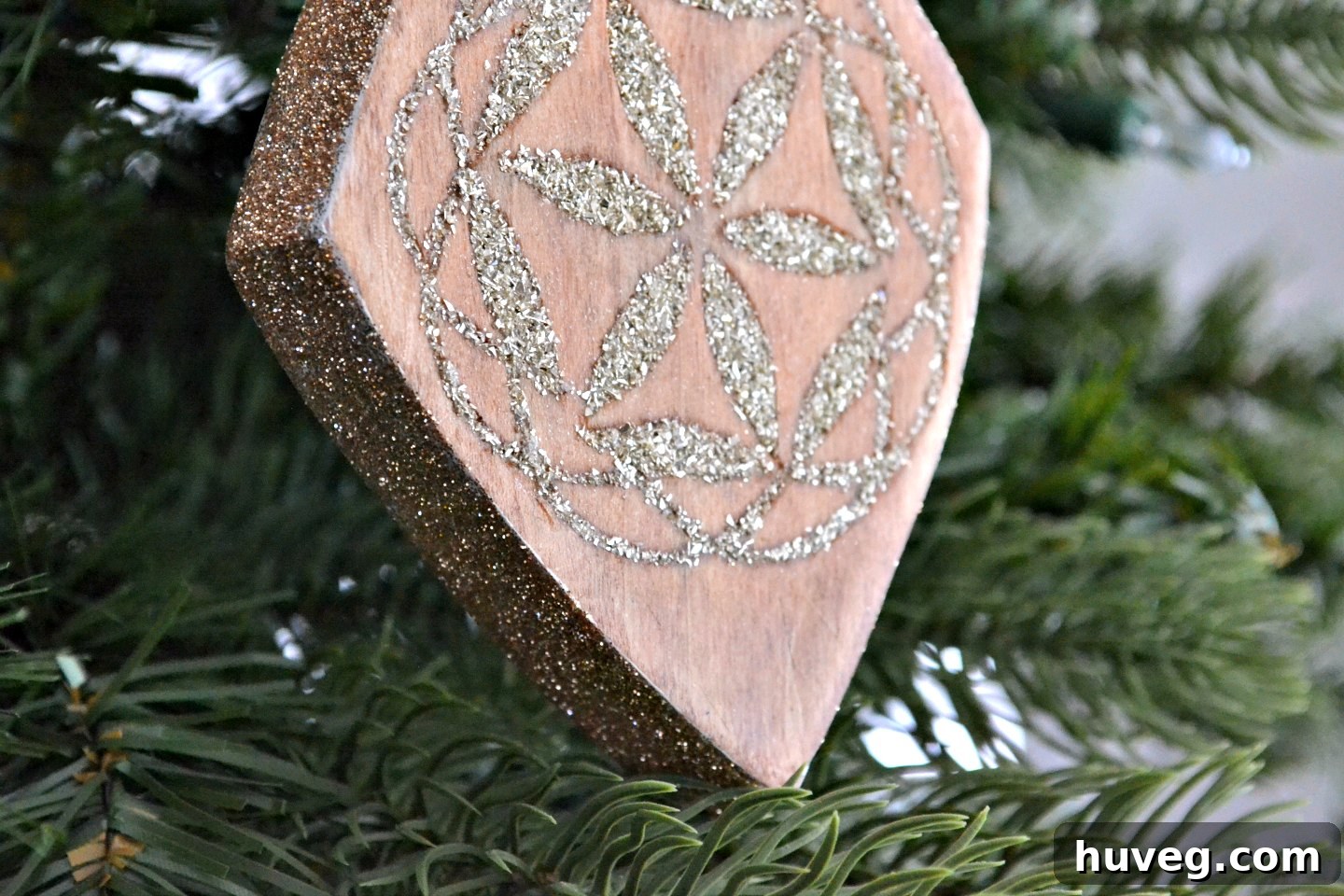 scrap wood inlay ornament with german glass glitter - 4 - ugly duckling house