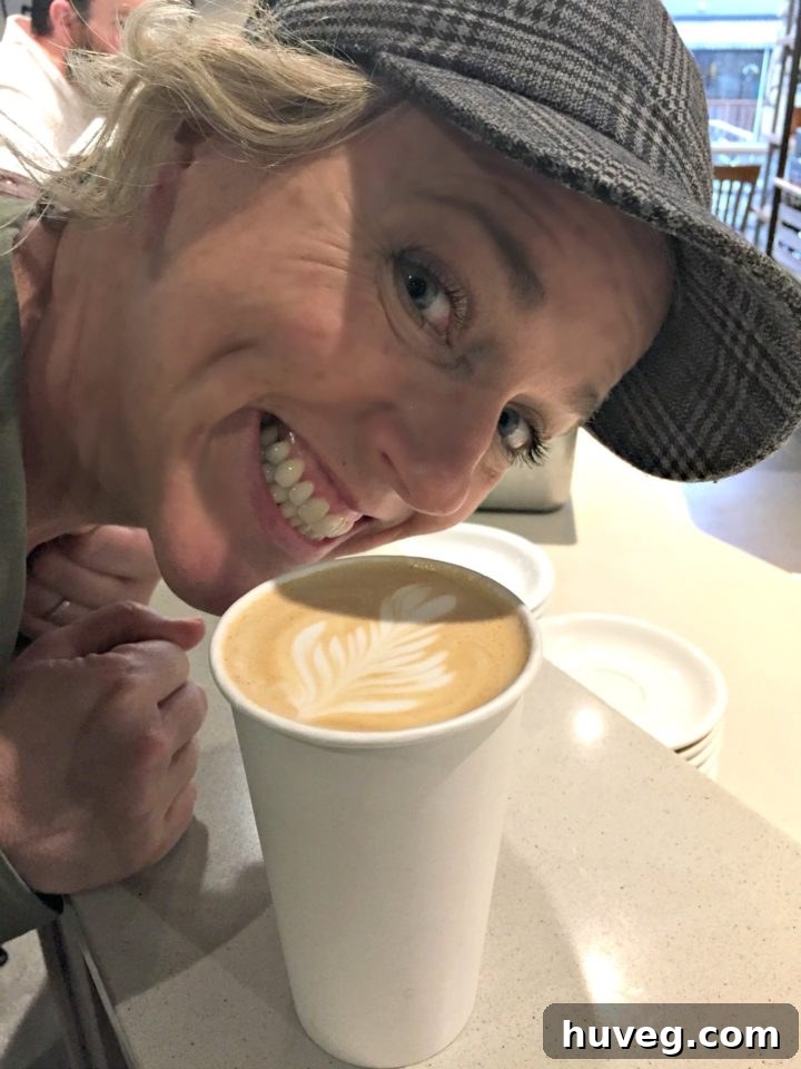 Sandra enjoying coffee at Sola Coffee in Raleigh