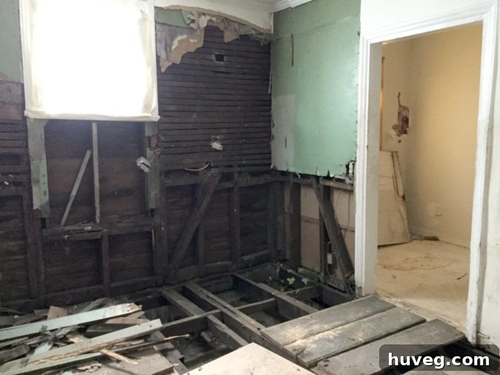Kitchen area of Saving Etta, awaiting renovation